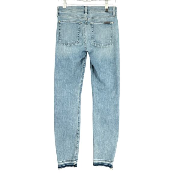 7 For All Mankind The Ankle Skinny Light Blue Mid Rise Raw Hem Jeans Womens 27‎ - Picture 2 of 11